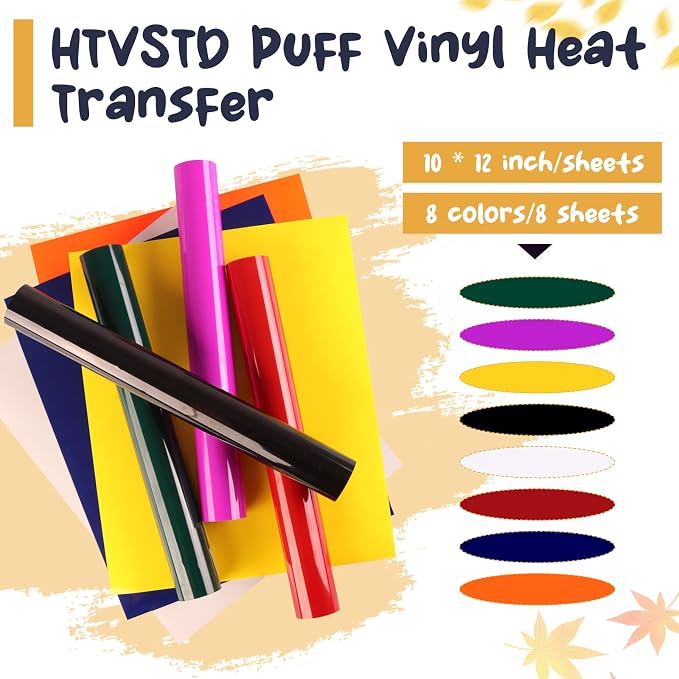 HTVSTD Puff HTV Heat Transfer Vinyl 8 Sheets 12×10in Iron on Vinyl | Puffy - Image 2