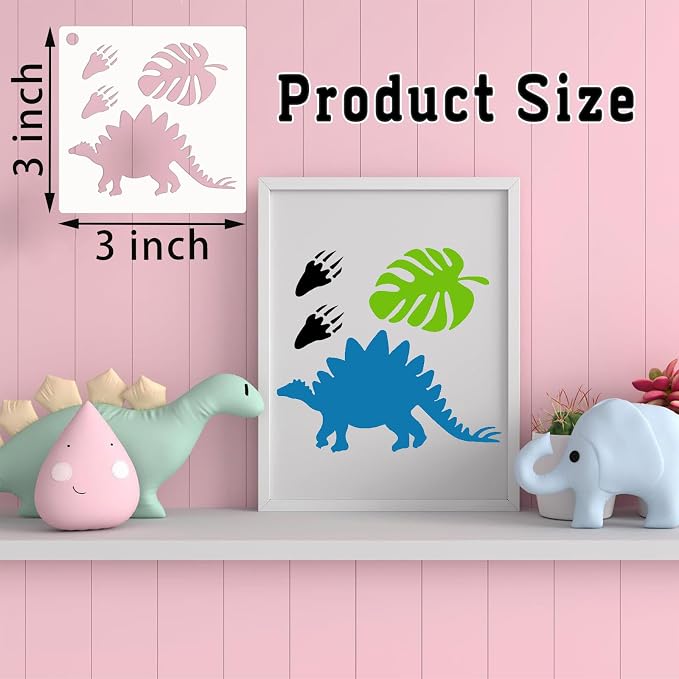 80 Pcs 3 x 3 Inch Stencils for Painting on Wood, Reusable Dinosaur Animal - Image 2