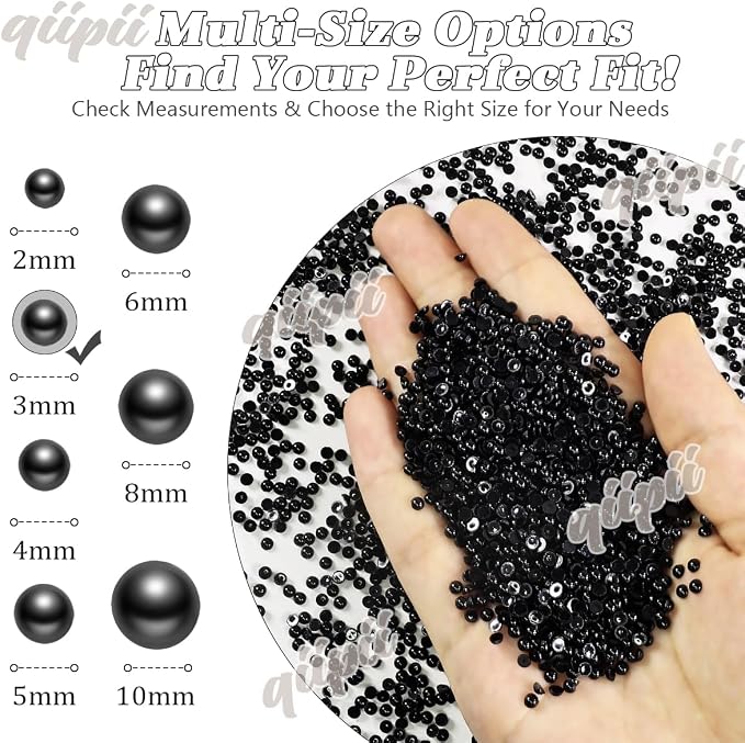 qiipii 7200PCS 3mm Small Pure Black Round Half Round Pearls - Image 3