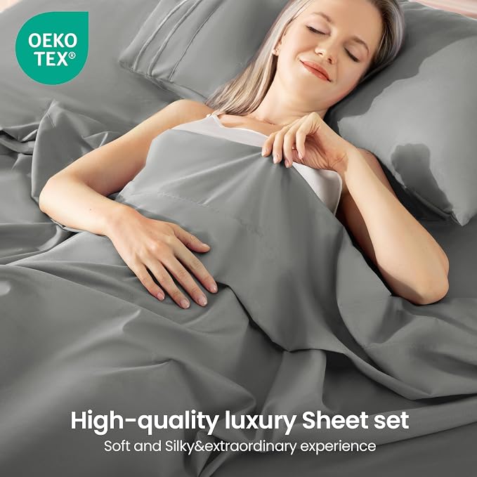 ROSE&RISY Light Grey Full Sheet Set, 4 Pieces Soft Bedding Queen Sheet Set - Image 2