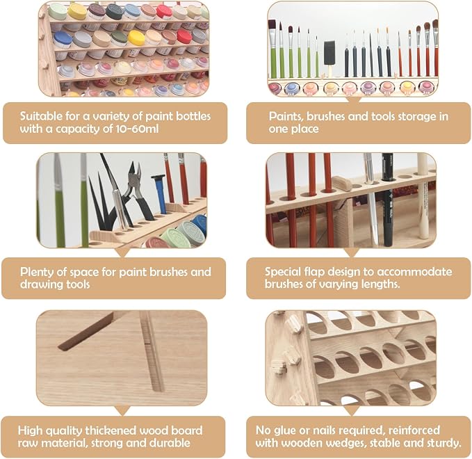 Extra Large Wooden 9-Tiers 99 Bottles' Capacity Wooden Paint Organizer & Paint - Image 2