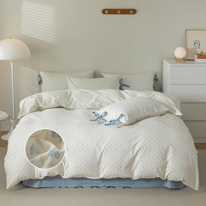 mixinni Blue Floral Duvet Cover Twin Size- 3 Piece Cottagecore Bedding Set - Image 2