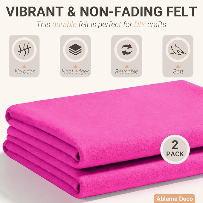 Felt Fabric Sheets 18" x 18" 1.6mm Soft Craft Felt, Fuchsia | Soft Precut Felt - Image 3