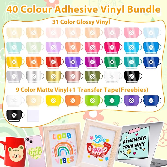 VINYL FROG Permanent Adhesive Vinyl Bundle 40 Pack Adhesive Vinyl Sheets - Image 3