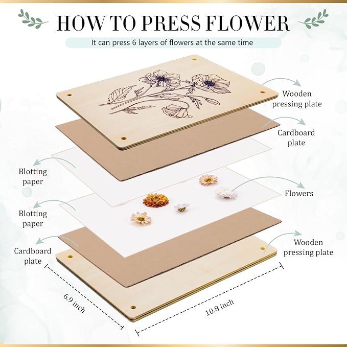 Aboofx Large Flower Press Kit for Adults, 10.8"x6.9" 6 Layers Wooden Flower - Image 4