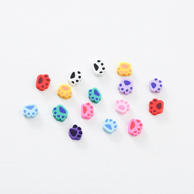 100pcs Colorful Paw Print Polymer Clay 10mm Spacer Beads - Image 3
