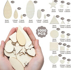 Gerrii 1000 Pcs Natural Wood Shapes Assortment Blank Wooden Craft Shapes Bulk - Image 2