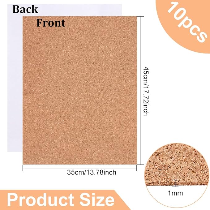BENECREAT 10 Pack 17.7x13.8 Self-Adhesive Cork Sheets Rectangle Insulation Cork - Image 2