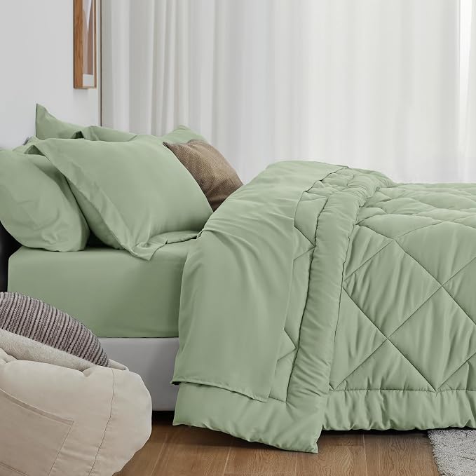 Love's cabin Twin Comforter Set Sage, 5 Pieces Twin Bed in a Bag, All Season - Image 3