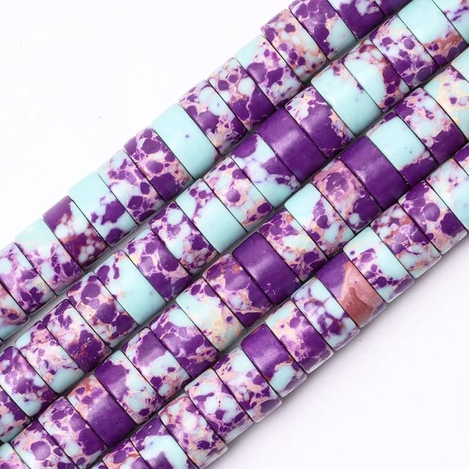 Natural Stone Heishi Beads for Necklace Making, 4 mm x 2 mm Small Flat Round by YUGDRUZY