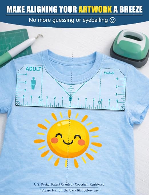 Vowlove T-Shirt Ruler Guide Alignment Tool to Center Designs, All Size Tshirt - Image 2