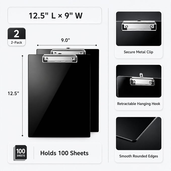 2 Pack Acrylic Clipboard, Glossy Black, 12.5 x 9 in Letter Size | 2mm hard - Image 3