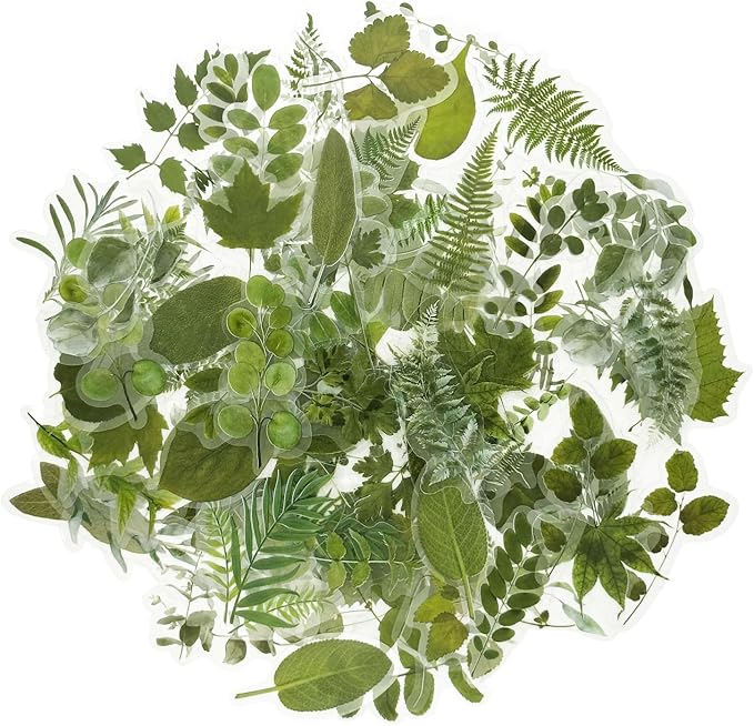 100Pcs Small Green Leaf Stickers, Obujopal Nature Plant Stickers Transparent - Image 2