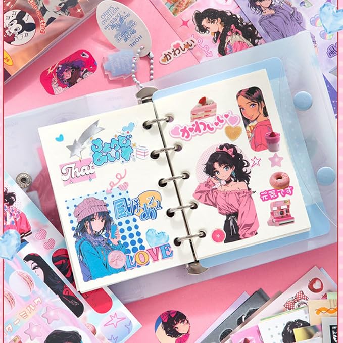 Girl's Japanese Retro Sticker Book, Anime Girl Theme - Image 3