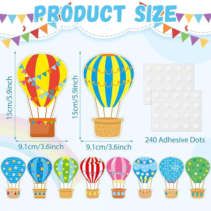 80Pcs Colorful Hot Air Balloons Cutouts Back to School Bulletin Board Hot Air - Image 2