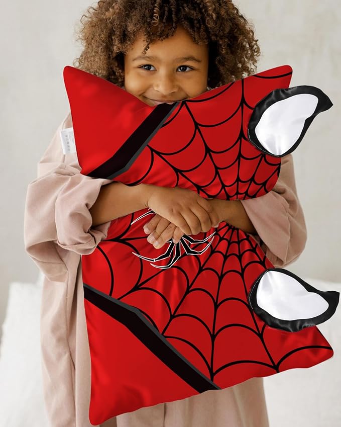 Toddler Pillowcases 13"x18" for Kids - Cute Cartoon Soft Breathable Silk Pillow Cases for Hair and Skin with Hidden Zipper for Boys Fun Kawaii Design for Bedding, Red