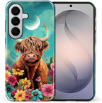 for Samsung Galaxy S26+ Case, Highland Cow Flower Pattern Glossy 2 in 1 - Image 2