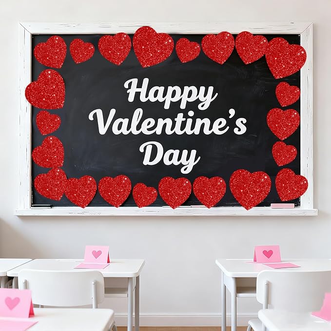 JarThenaAMCS 45Pcs Valentine' s Day Heart Cutouts Red Pink Glitter Heart Shaped - Image 5