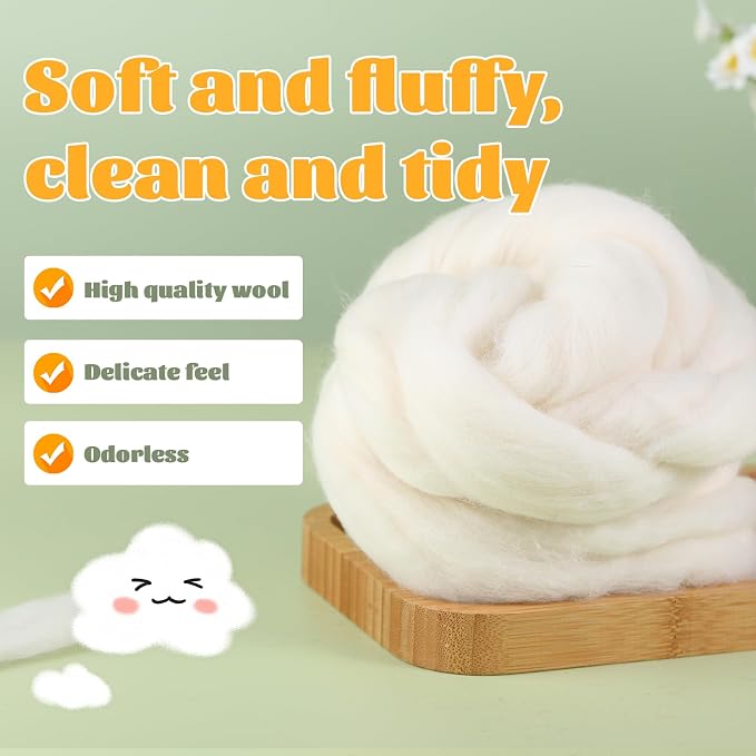 3.53oz Wool Roving, Fiber Roving Wool Top, Needle Felting Supplies, Pure Wools - Image 3