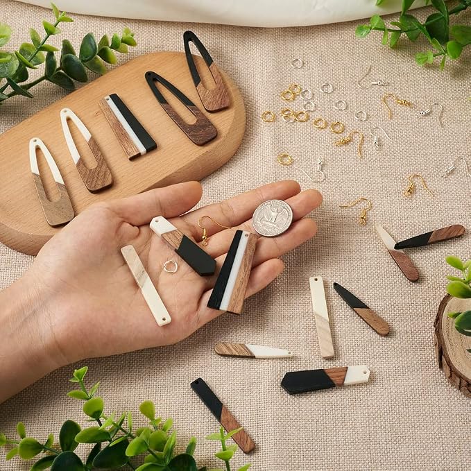 FASHEWELRY 16Pcs Teardrop Resin Wood Earrings Charms Long Drop Shape Wooden - Image 4