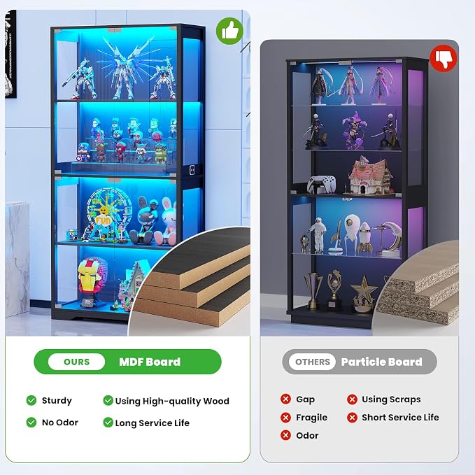 BROTTAR Display Cabinet with Glass Doors, 4-Tier Curio Cabinet with 3 Color - Image 6