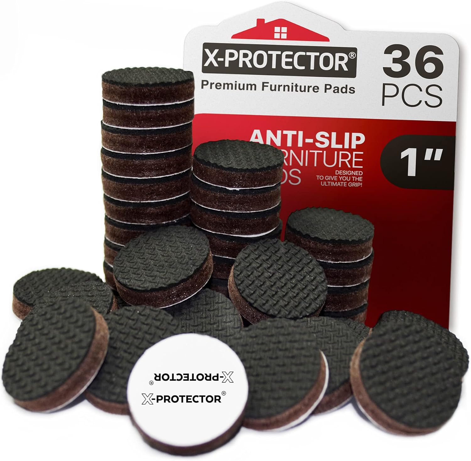 Non Slip Furniture Pads 36 pcs 1" X-Protector - Premium Furniture Grippers - Self-Adhesive Rubber Feet Furniture Feet - Ideal Non Skid Furniture Pad Floor Protectors - Keep Furniture in Place!