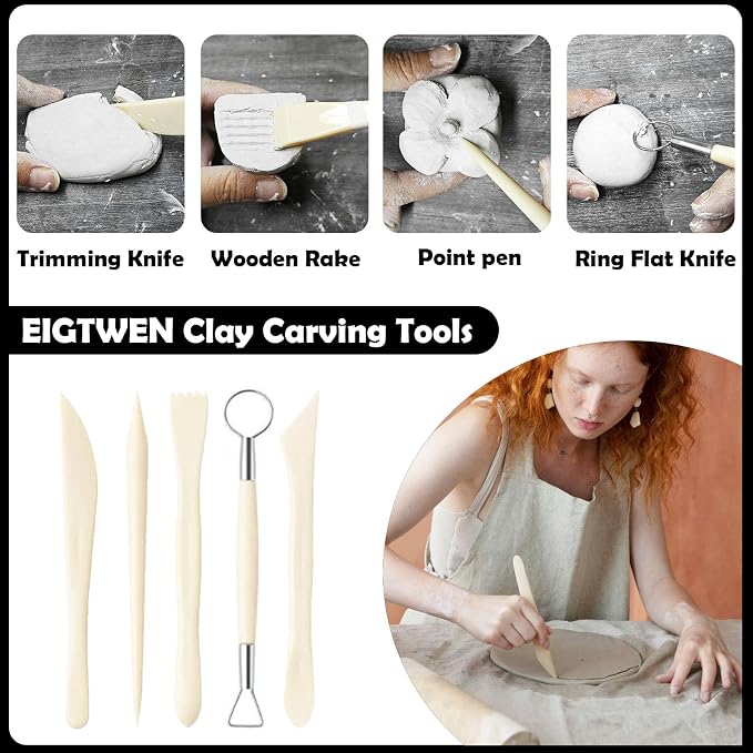 EIGTWEN 100ml Air Dry Clay Glaze and 29pcs Clay Tools Kit, Matte Varnish | - Image 4