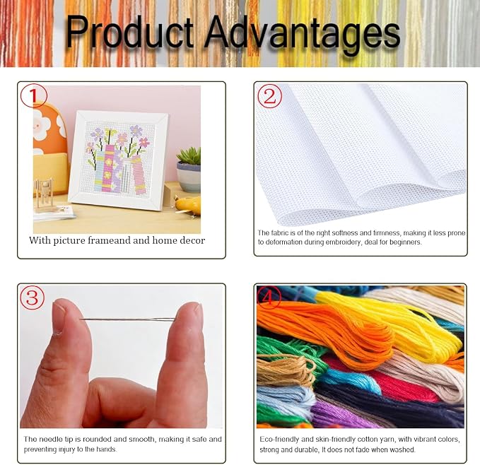 Tiwabb Book Cross Stitch Kits for Adults Beginners, Flowers Cross Stitch Kits - Image 3