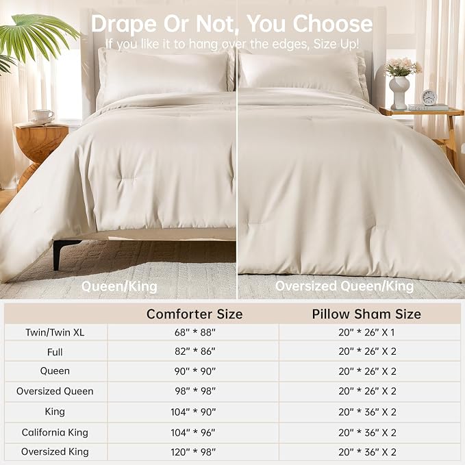 MUXHOMO Queen Size Comforter Set Beige, 3 Piece Solid Bedding - Image 8