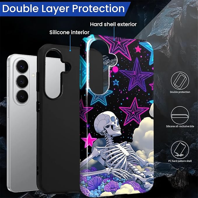 for Samsung Galaxy S26 Case, Skull Star Collage Pattern Glossy 2 in 1 - Image 3