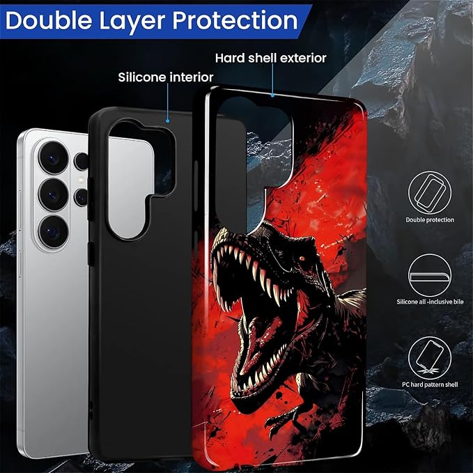 for Samsung Galaxy S26 Ultra Case, Cool Dinosaur Red Black Pattern Glossy 2 in - Image 6