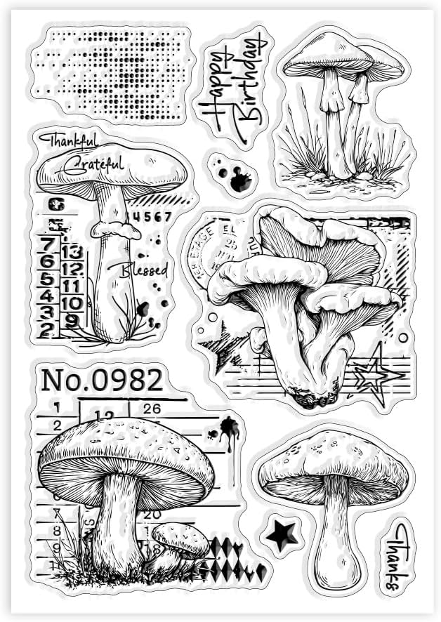 GLOBLELAND Vintage Mushrooms Clear Stamps Retro Texture Silicone Clear Stamp - Image 8
