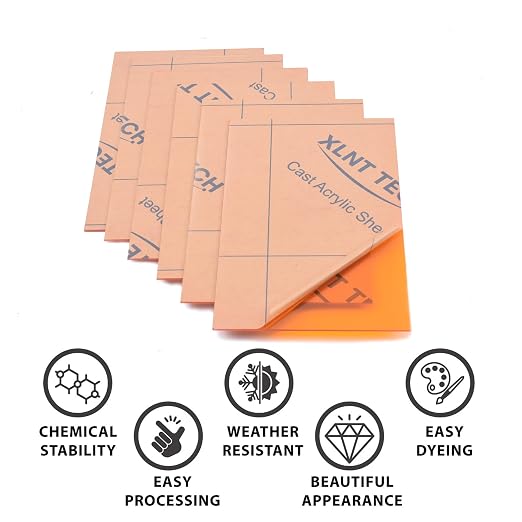 6 PCS Orange Transparent Cast Acrylic Sheets 8" x 12" x 0.118", Plexiglass - Image 4