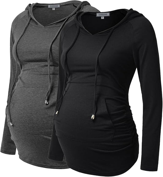 GINKANA Maternity Hoodie Long Sleeves Shirts Casual Maternity Top Pregnancy Sweatshirt Casual Clothes