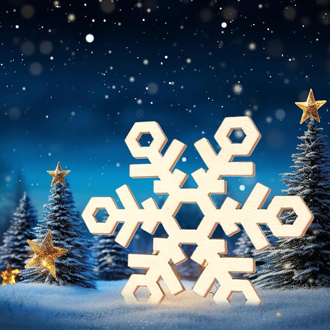 20Pcs Large Wooden Snowflake Unfinished Cutouts Christmas Ornaments DIY Craft - Image 5