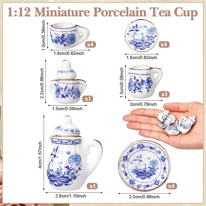 Geiserailie 2 Set 1:12 Dollhouse Miniature Porcelain Tea Cup 30 Pieces Mini - Image 2