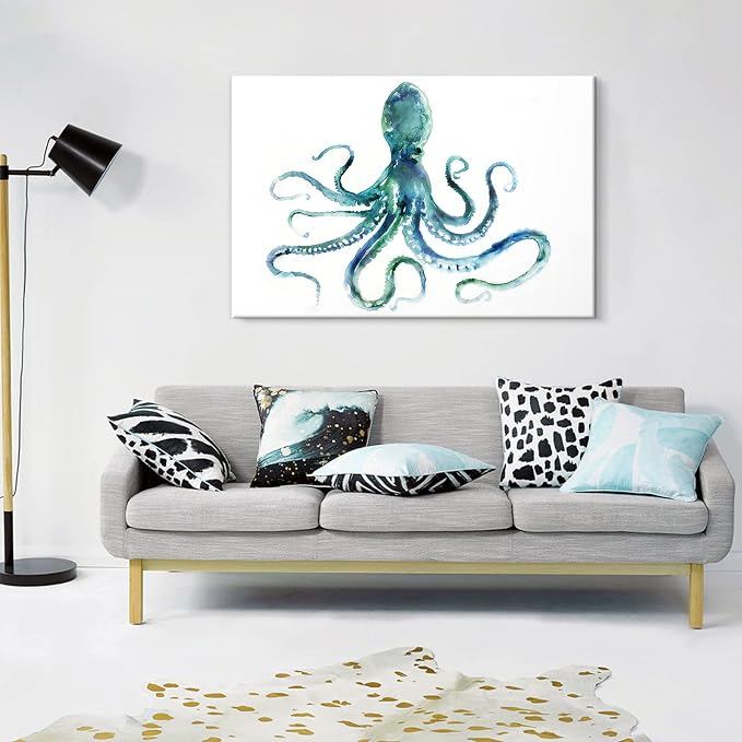 Blue Octopus Canvas Wall Art by Edward Selkirk Coastal Wall Decor Nautical - Image 6