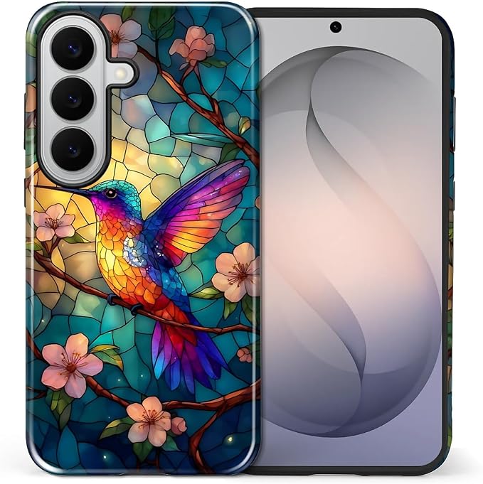 for Samsung Galaxy S26 Case, Stained Glass Hummingbird Pattern Glossy 2 in 1 - Image 2