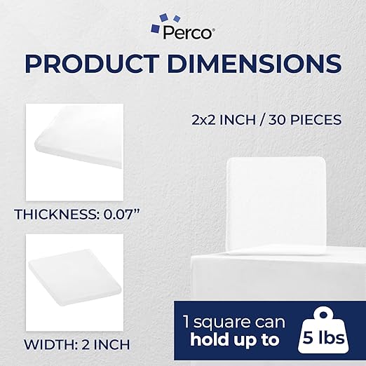 Perco Double Sided Tape Squares, 30 2"x2" Pre-Cut Mounting Squares – Strong - Image 2