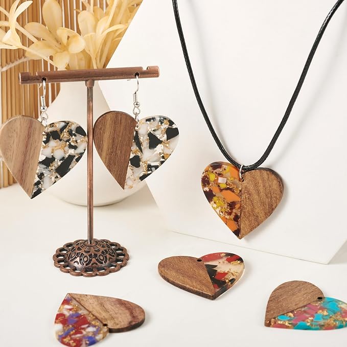 FASHEWELRY 16pc Heart Resin Wood Earrings & Charms - Image 2