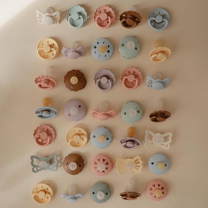 FRIGG Lucky Symmetrical SilkySoft Silicone Baby Pacifier | Made in Denmark | BPA-Free (White Lilac/Twilight Mauve, 6-18 Months)