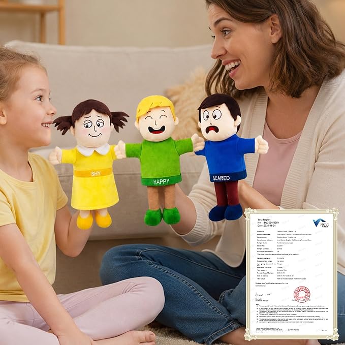 6 Pcs Feelings Hand Puppets Emotion Toys Set, 12 Inch Expression Puppets - Image 5