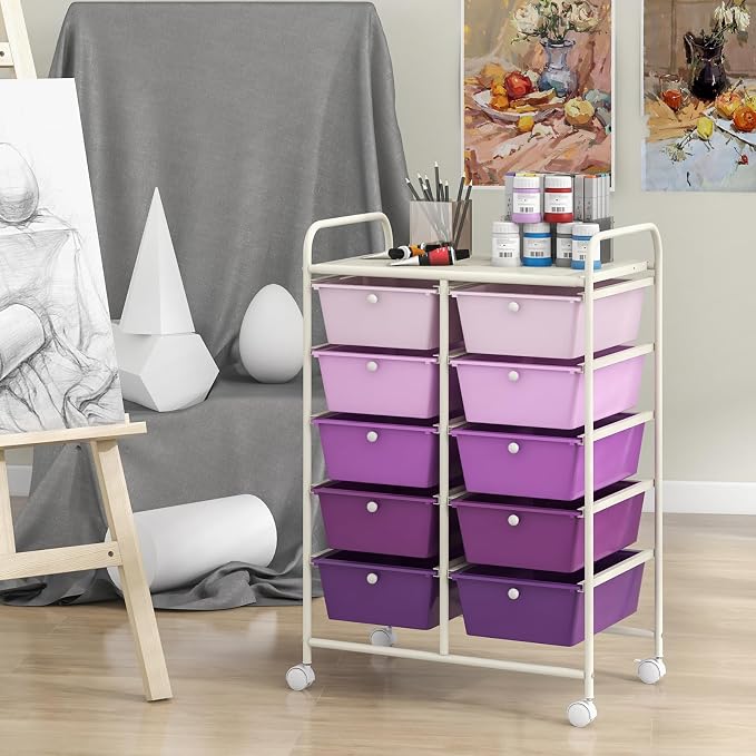 Giantex 10 Drawers Rolling Cart, Classroom Organizers, Storage Cart - Image 4