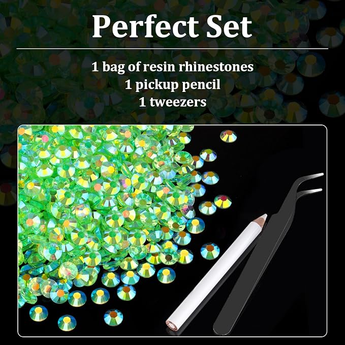 1500pcs 6mm Resin Rhinestones Bulk, Transparent Grass Green AB Flatback Round - Image 4