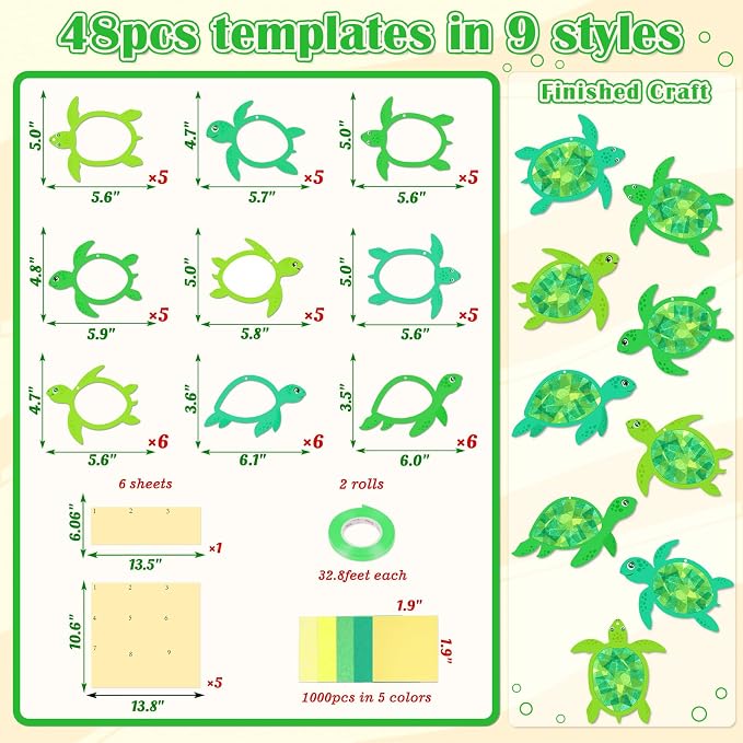 Renbuzhu 48PCS Summer Crafts: Paper Sea Turtle Suncatchers DIY Kits, Ocean - Image 4