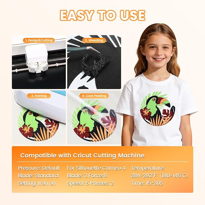 Orange Glitter HTV Heat Transfer Vinyl, Glitter Iron on Vinyl 10" x 8ft | Neon - Image 5