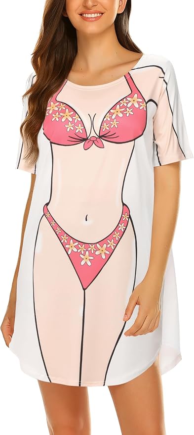 Ekouaer Women's Bikini Shirt Cover Up Short Sleeve Cute Bikini Print Cover-Up by EKOUAER