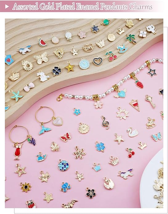 JIALEEY 300Pcs Assorted Gold-Plated Enamel Charms - Image 4