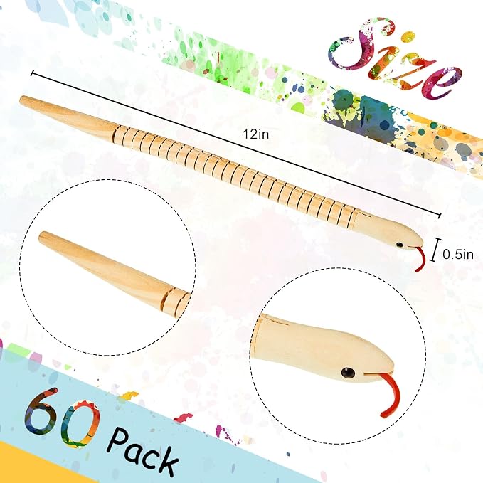 BBTO 60 Pieces Wooden Snake Bulk Jointed Flexible Unfinished Wooden Wiggly Snake - Image 2