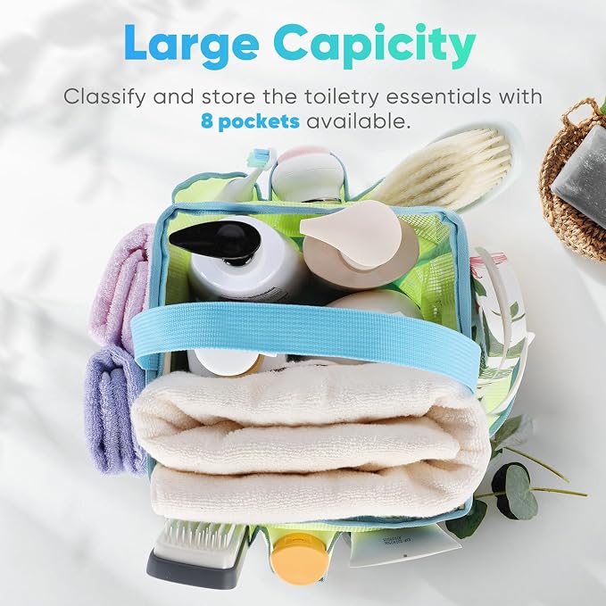 EUDELE Mesh Shower Caddy Portable, 8-Pocket Large Capacity, Quick Dry, Easy - Image 2